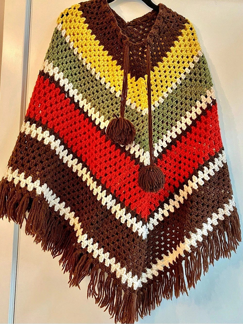 Multicolor Geometric Fringe Poncho Like New